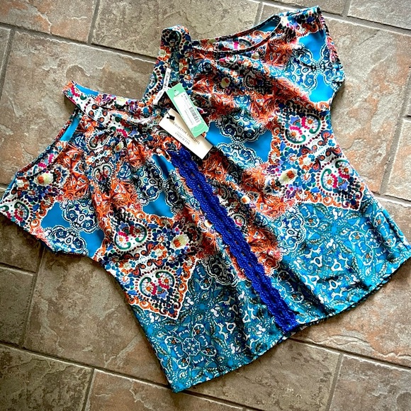 ⭐️BOGO FREE⭐️ COLLECTIVE CONCEPTS NWT Turquoise & Orange Blouse - Picture 2 of 6